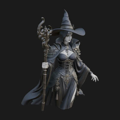 Witch Hat Sorcerer Statue Design 10 3D Print Model