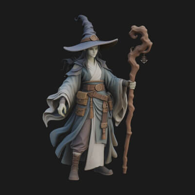 Witch Hat Sorcerer Statue Design 11 3D Print Model