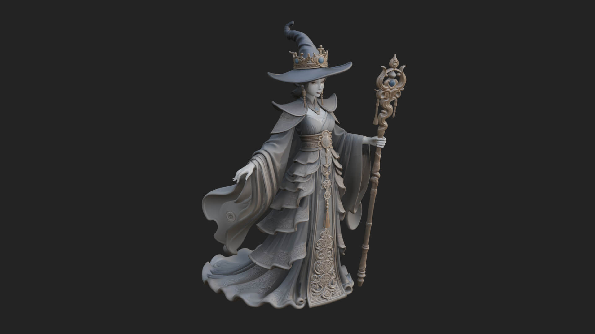Witch Hat Sorcerer Statue Design 12 3D Print Model 3D Model