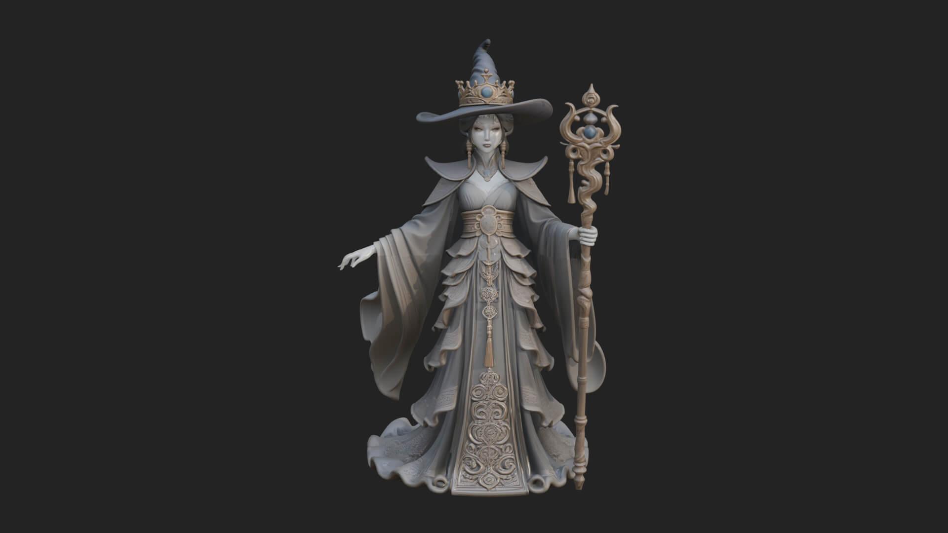 Witch Hat Sorcerer Statue Design 12 3D Print Model 3D Model