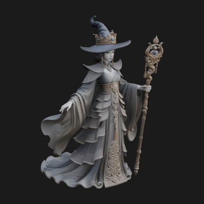 Witch Hat Sorcerer Statue Design 12 3D Print Model