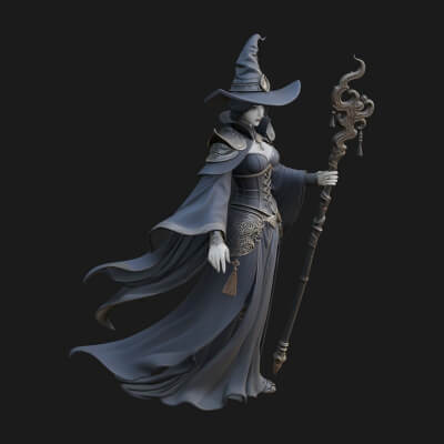 Witch Hat Sorcerer Statue Design 14 3D Print Model