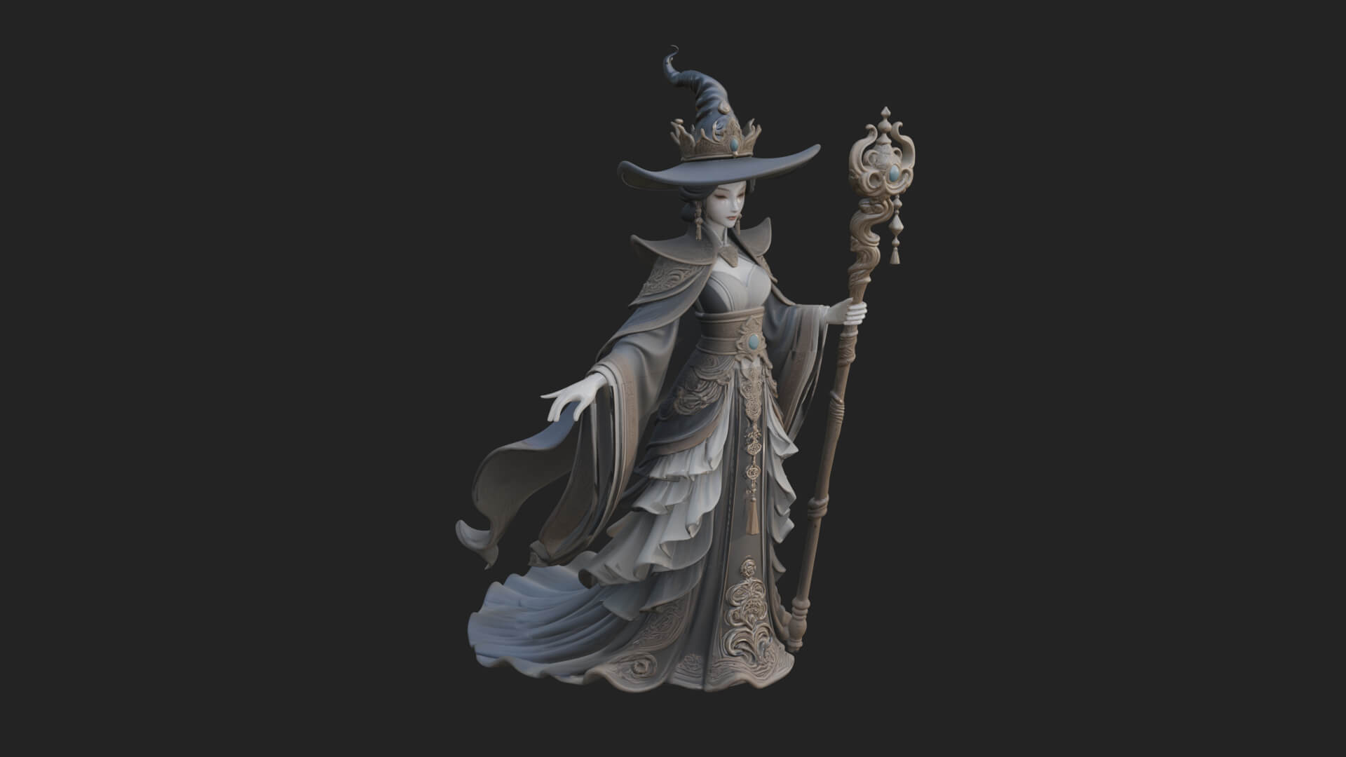 Witch Hat Sorcerer Statue Design 15 3D Print Model 3D Model
