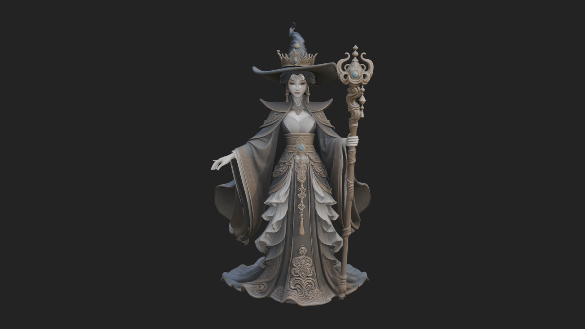 Witch Hat Sorcerer Statue Design 15 3D Print Model 3D Model