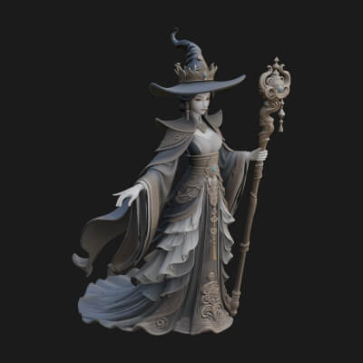 Witch Hat Sorcerer Statue Design 15 3D Print Model
