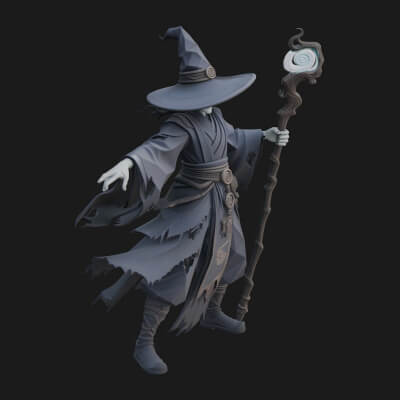 Witch Hat Sorcerer Statue Design 2 3D Print Model