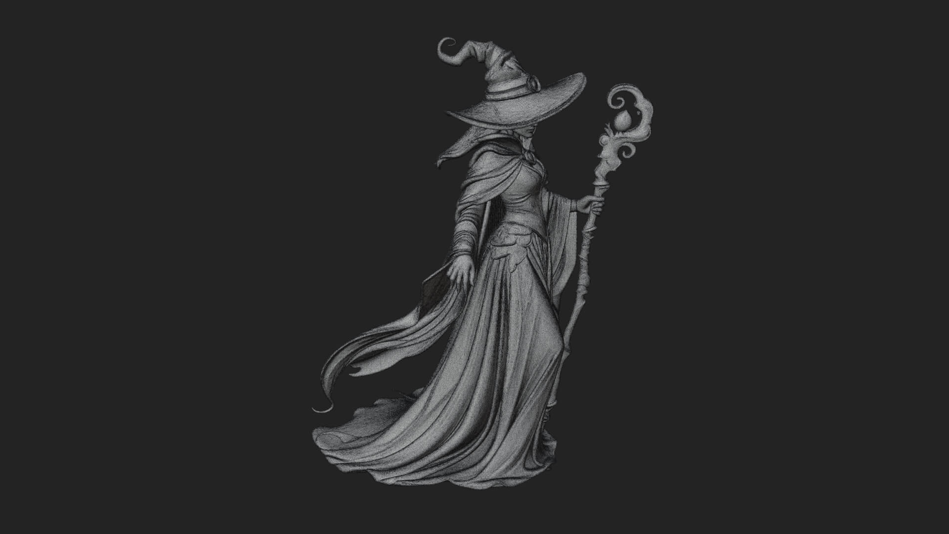 Witch Hat Sorcerer Statue Design 21 3D Print Model 3D Model