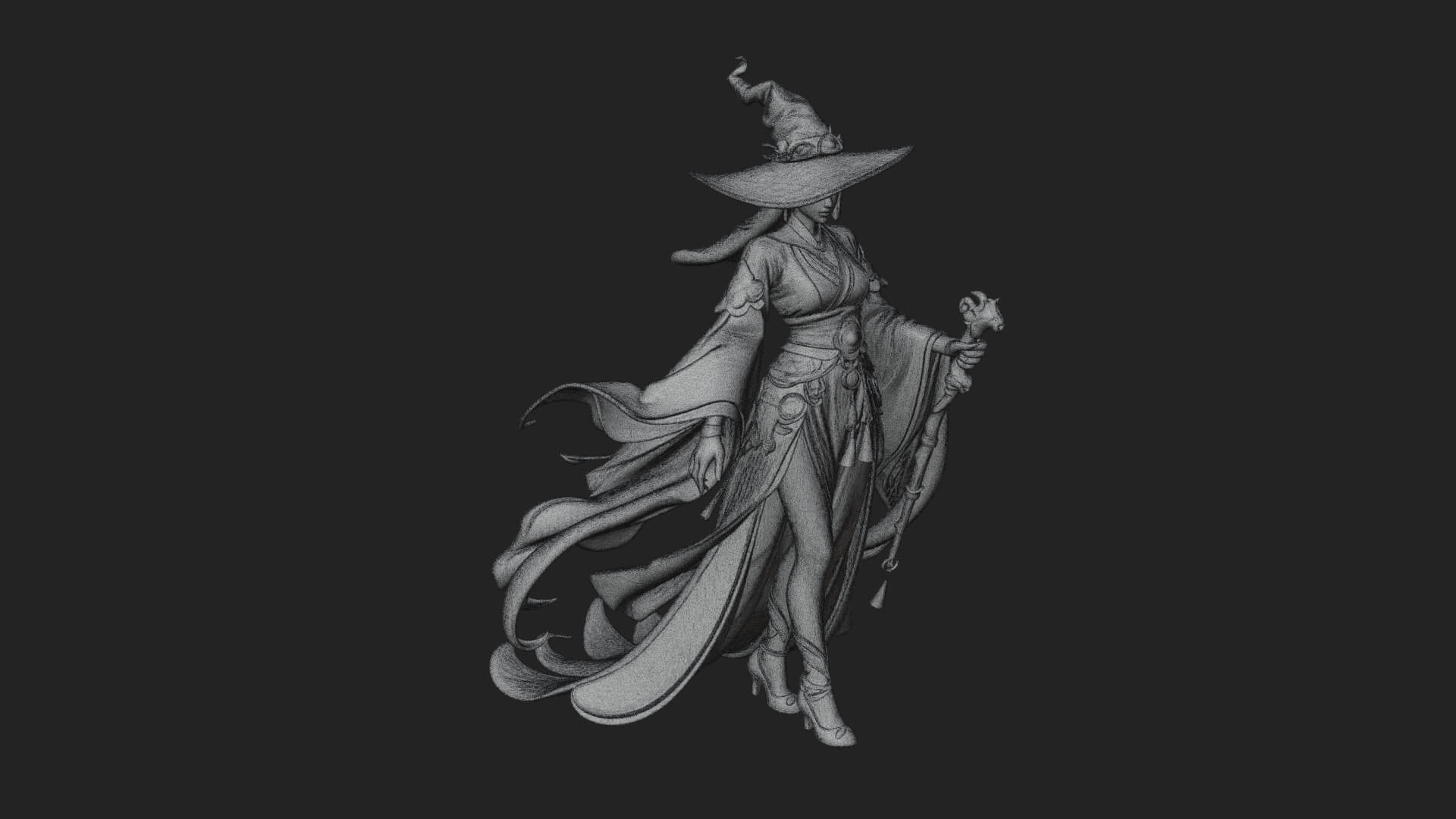 Witch Hat Sorcerer Statue Design 24 3D Print Model 3D Model