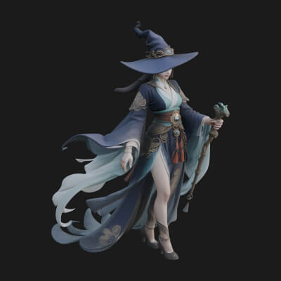 Witch Hat Sorcerer Statue Design 24 3D Print Model