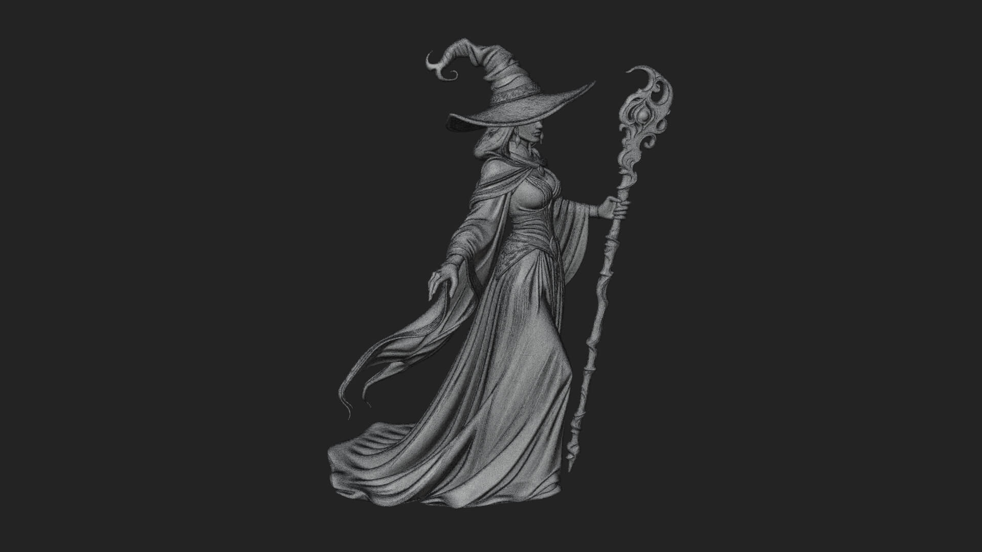 Witch Hat Sorcerer Statue Design 34 3d Print Model 3D Model