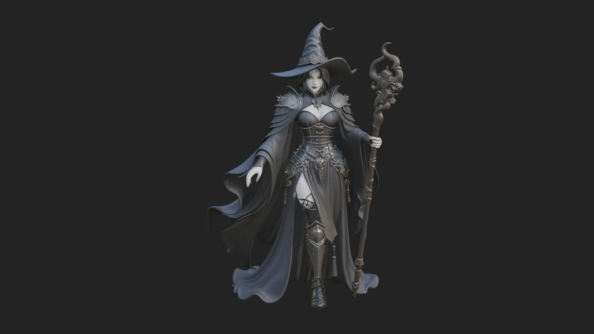 Witch Hat Sorcerer Statue Design 4 3D Print Model 3D Model