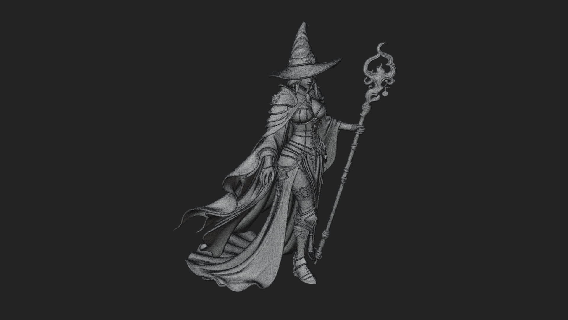 Witch Hat Sorcerer Statue Design 4 3D Print Model 3D Model