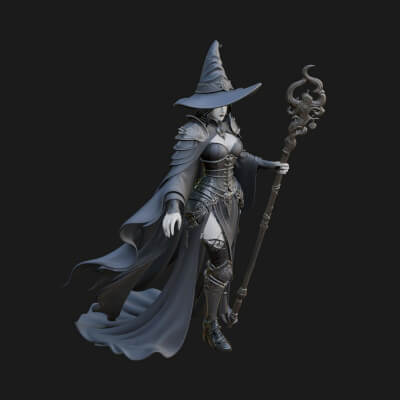 Witch Hat Sorcerer Statue Design 4 3D Print Model