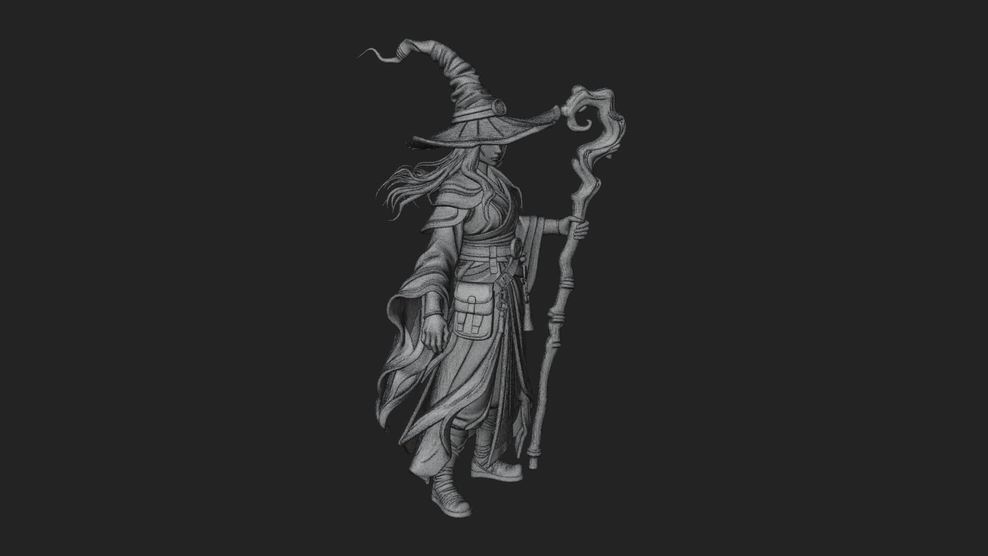 Witch Hat Sorcerer Statue Design 5 3d Print Model 3D Model