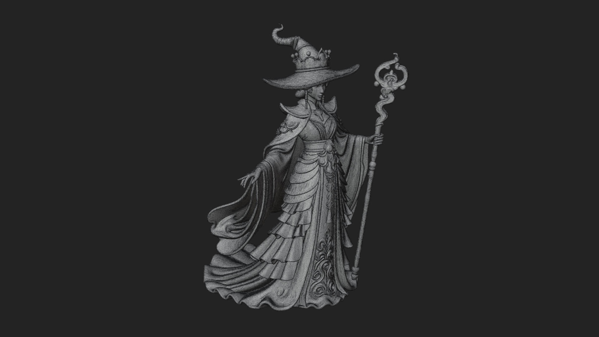Witch Hat Sorcerer Statue Design 8 3D Print Model 3D Model