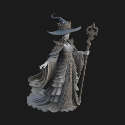 Witch Hat Sorcerer Statue Design 8 3D Print Model