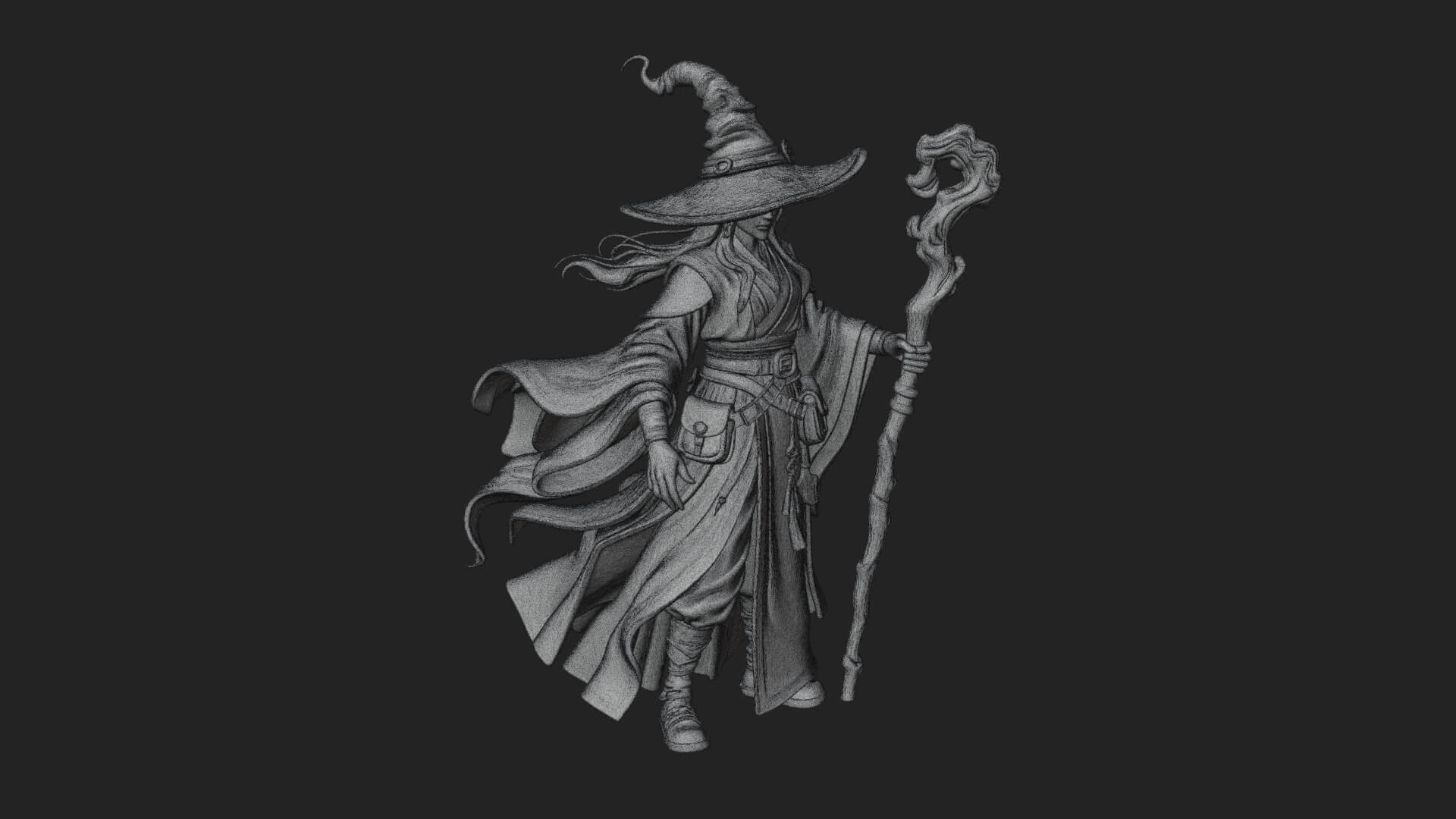 Witch Hat Sorcerer Statue Design 9 3D Print Model 3D Model