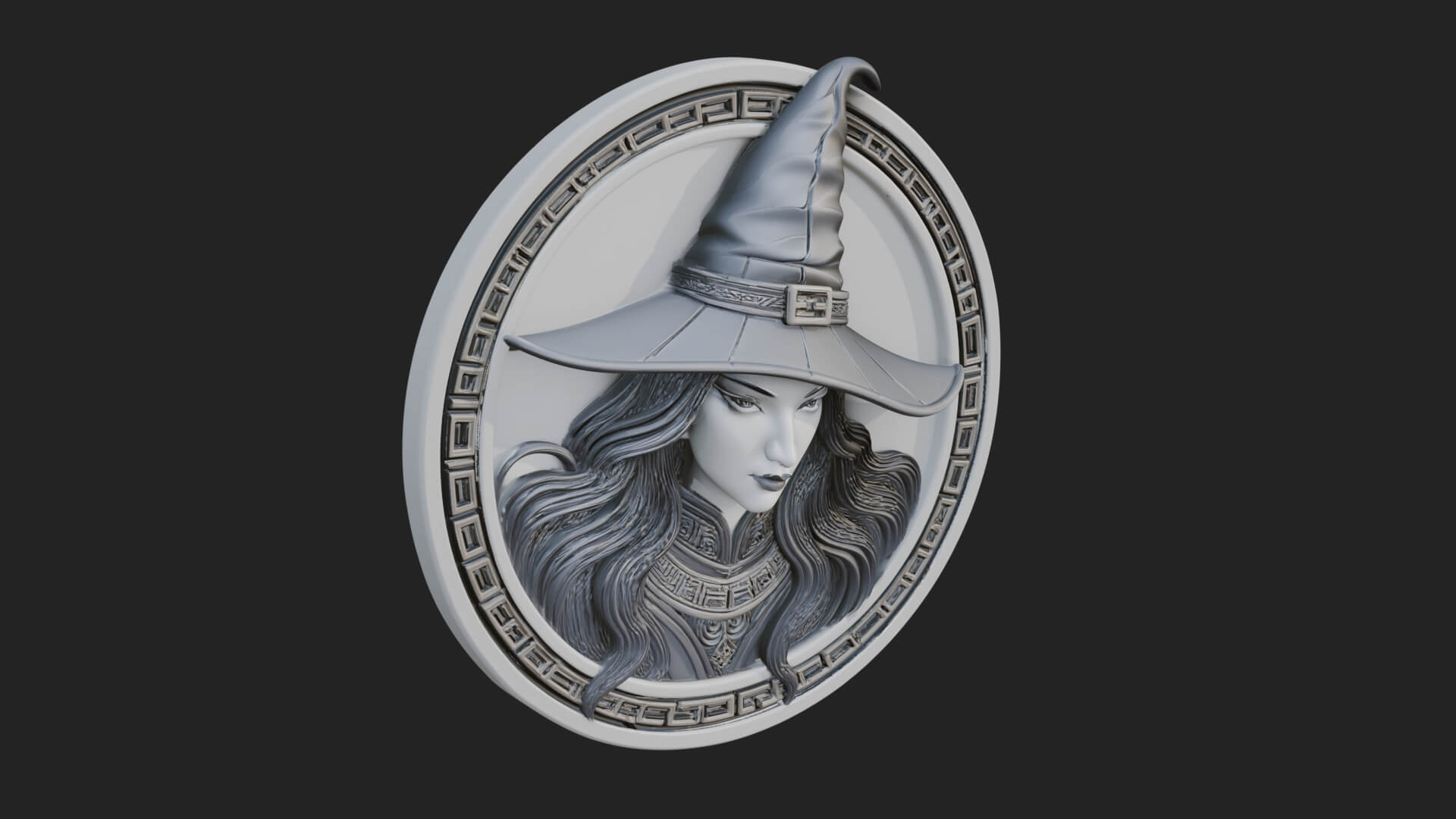 Witch Hat Woman Oval Plaque Design 1 3D Print Model 3D Model