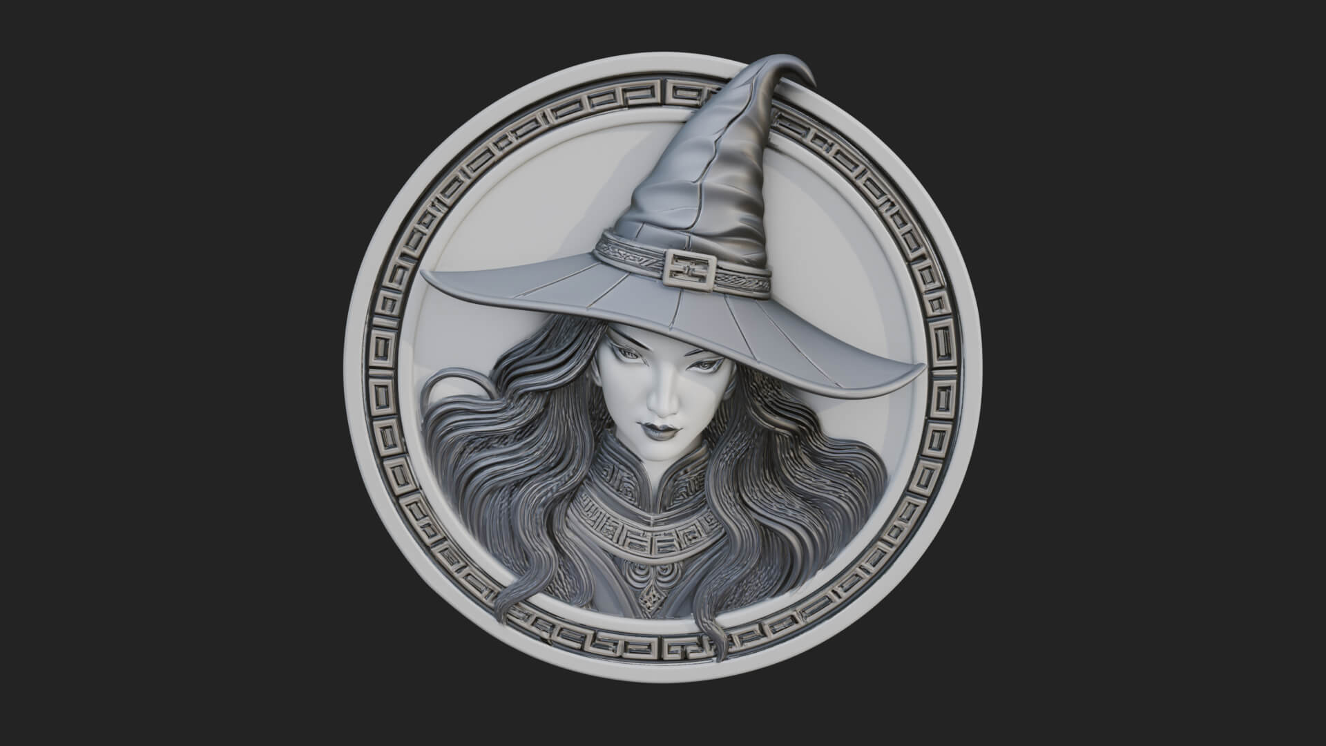 Witch Hat Woman Oval Plaque Design 1 3D Print Model 3D Model
