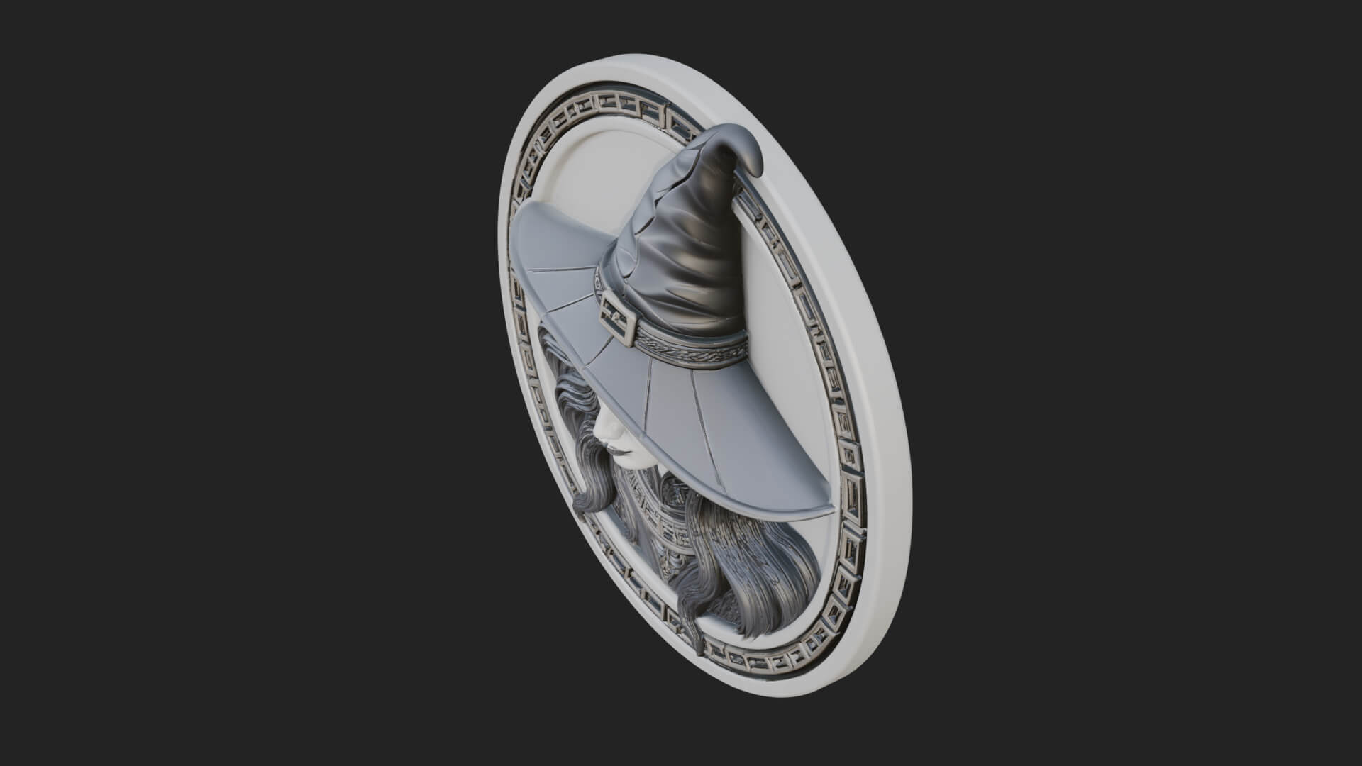 Witch Hat Woman Oval Plaque Design 1 3D Print Model 3D Model