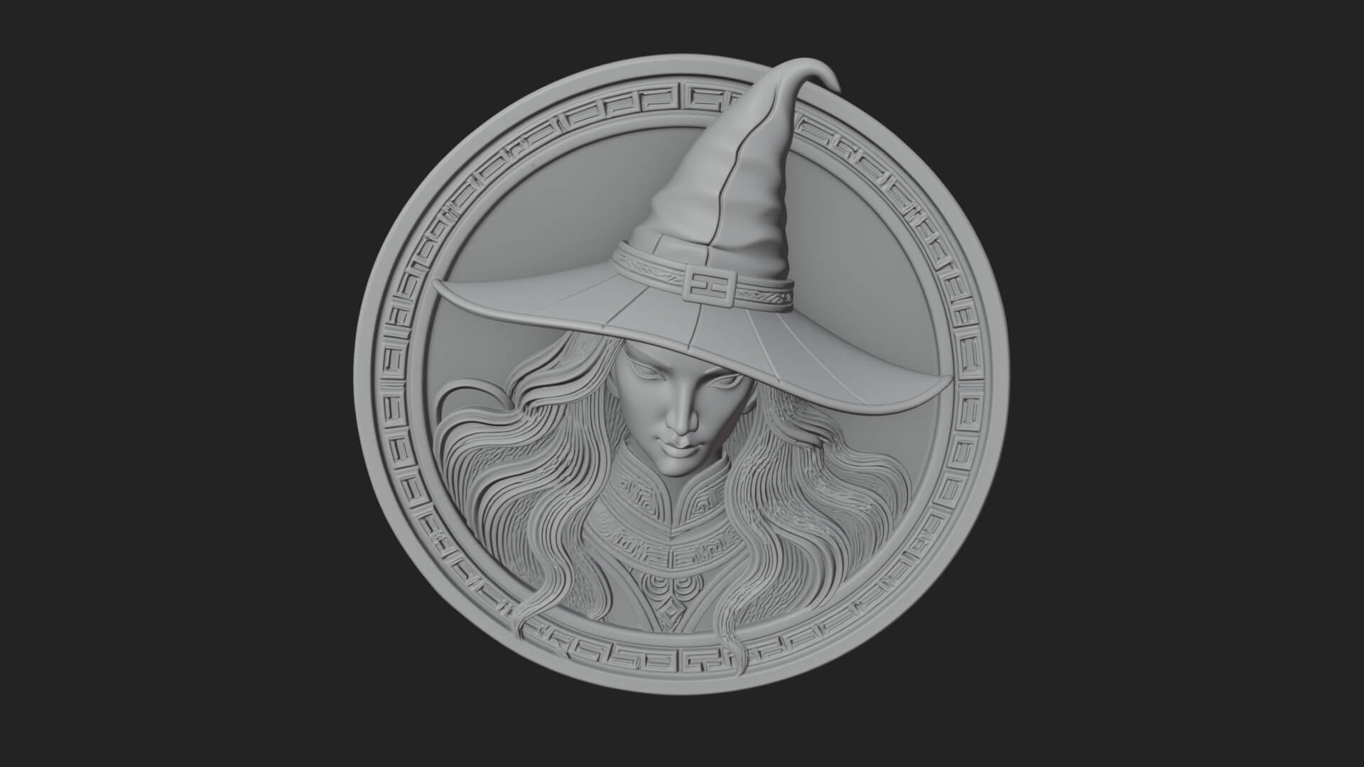 Witch Hat Woman Oval Plaque Design 1 3D Print Model 3D Model