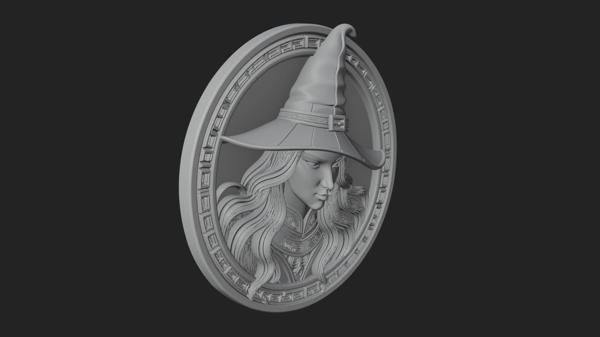 Witch Hat Woman Oval Plaque Design 1 3D Print Model 3D Model
