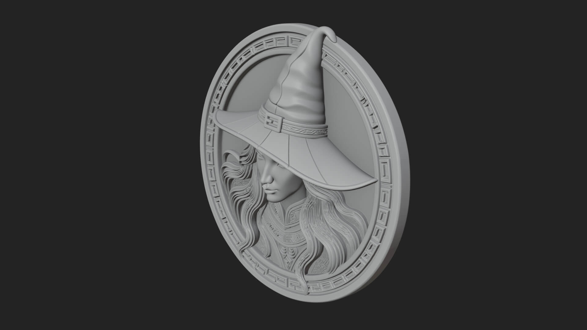 Witch Hat Woman Oval Plaque Design 1 3D Print Model 3D Model