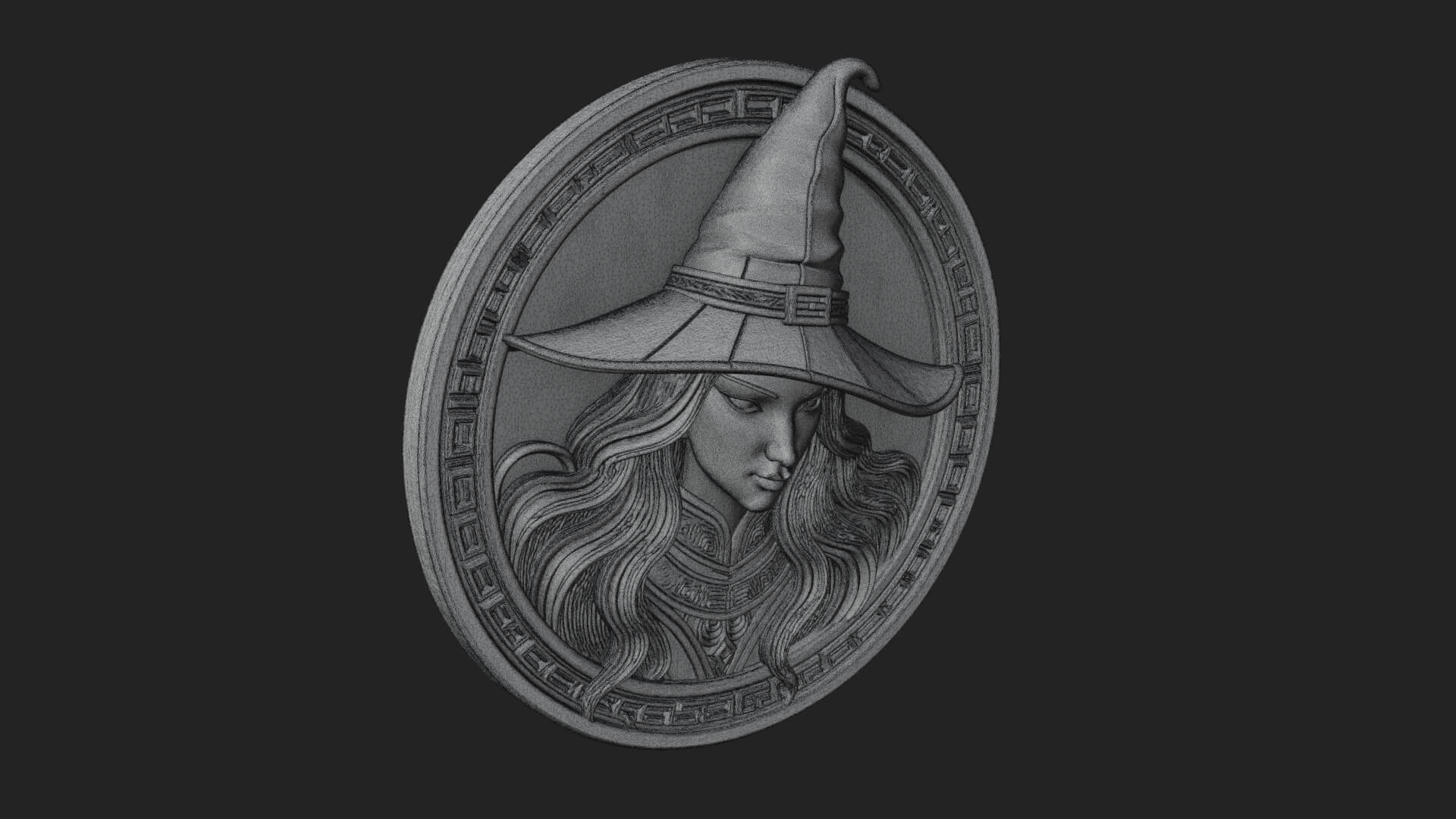 Witch Hat Woman Oval Plaque Design 1 3D Print Model 3D Model