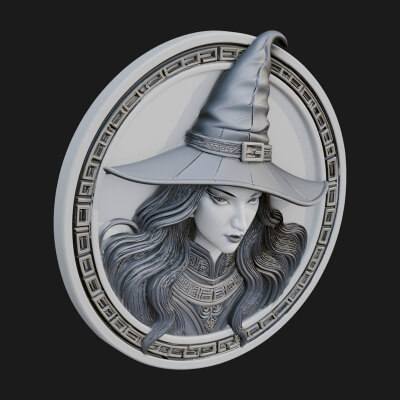 Witch Hat Woman Oval Plaque Design 1 3D Print Model