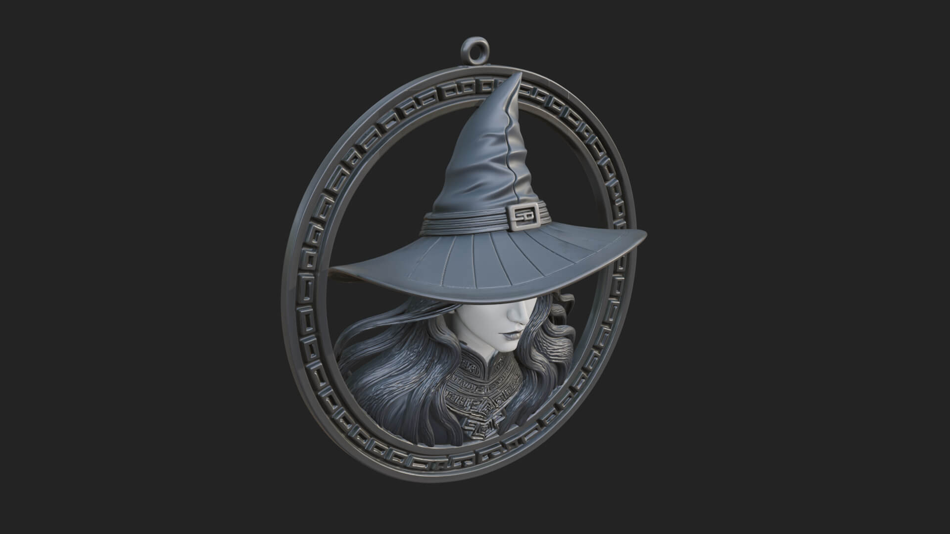 Witch Hat Woman Oval Plaque Design 2 3D Print Model 3D Model