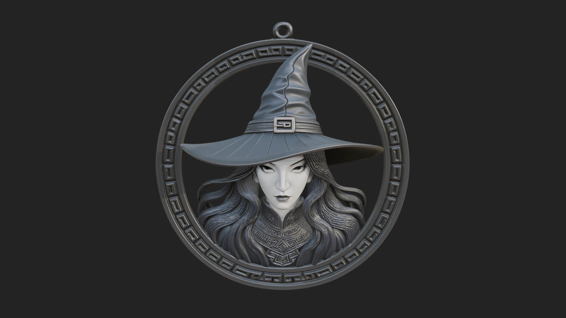 Witch Hat Woman Oval Plaque Design 2 3D Print Model 3D Model