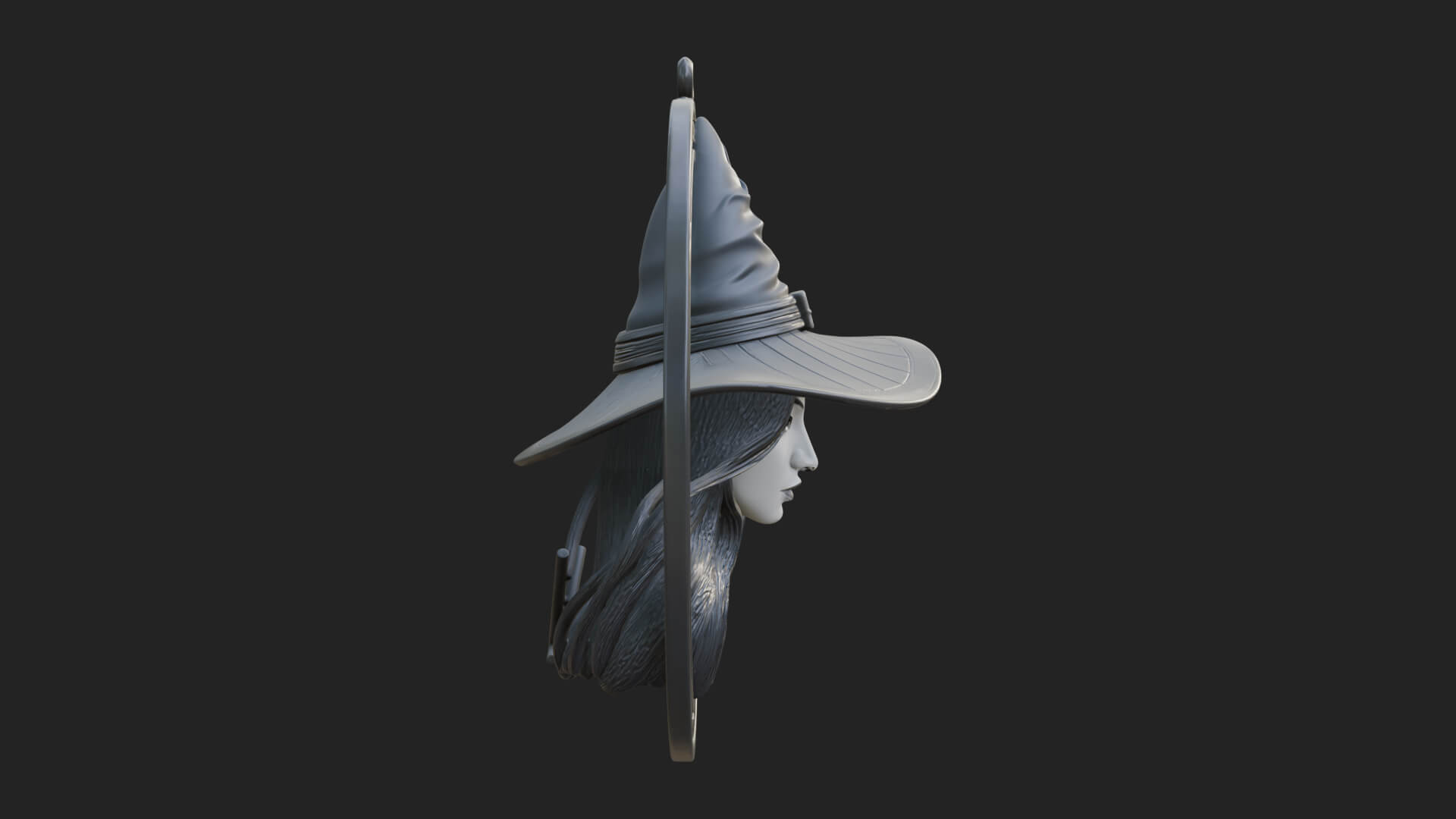 Witch Hat Woman Oval Plaque Design 2 3D Print Model 3D Model