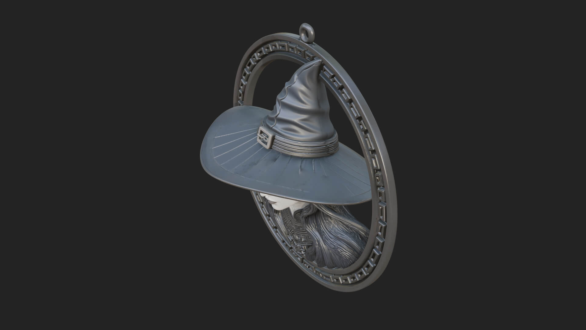 Witch Hat Woman Oval Plaque Design 2 3D Print Model 3D Model