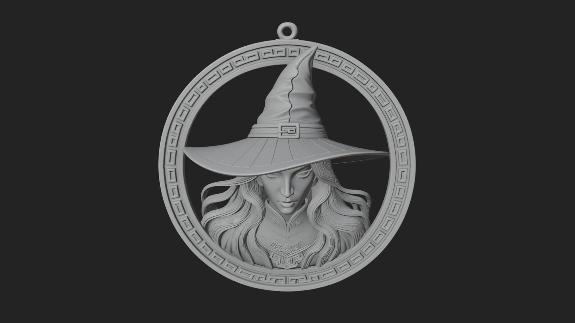 Witch Hat Woman Oval Plaque Design 2 3D Print Model 3D Model