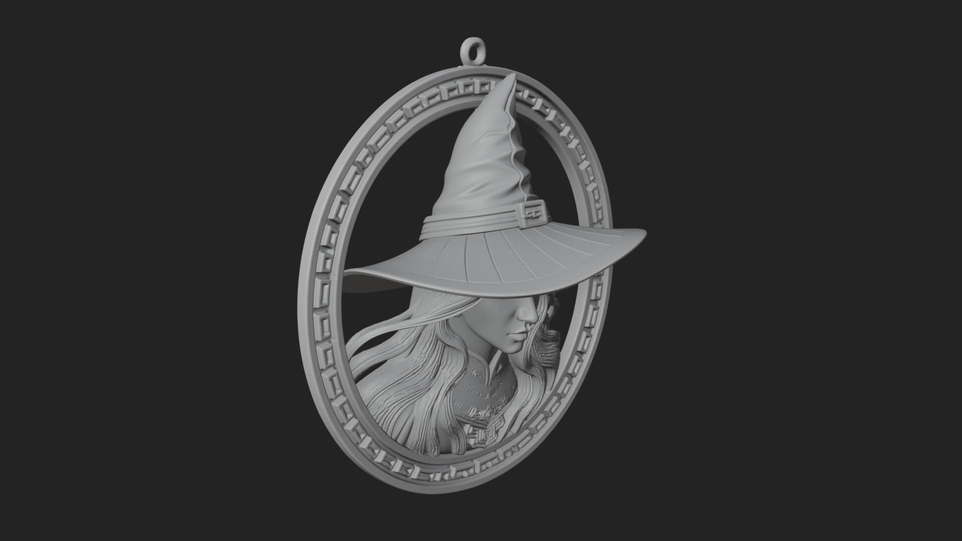 Witch Hat Woman Oval Plaque Design 2 3D Print Model 3D Model