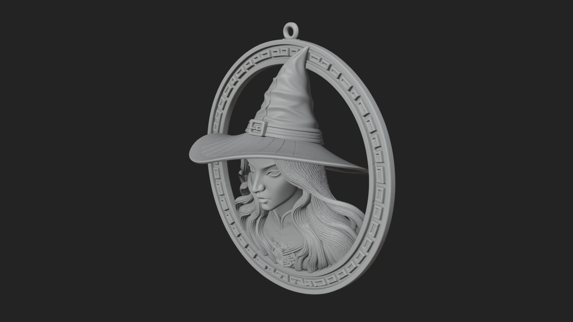 Witch Hat Woman Oval Plaque Design 2 3D Print Model 3D Model