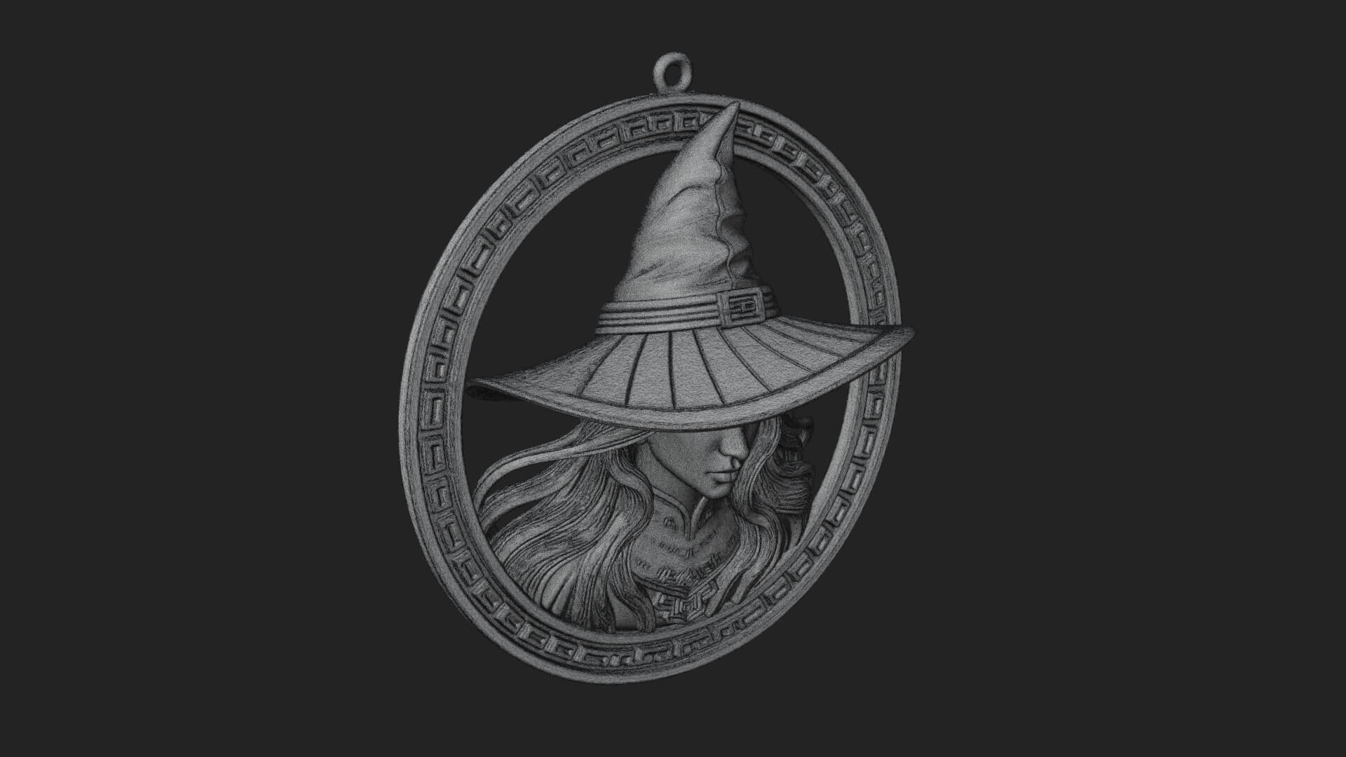 Witch Hat Woman Oval Plaque Design 2 3D Print Model 3D Model