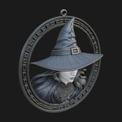 Witch Hat Woman Oval Plaque Design 2 3D Print Model