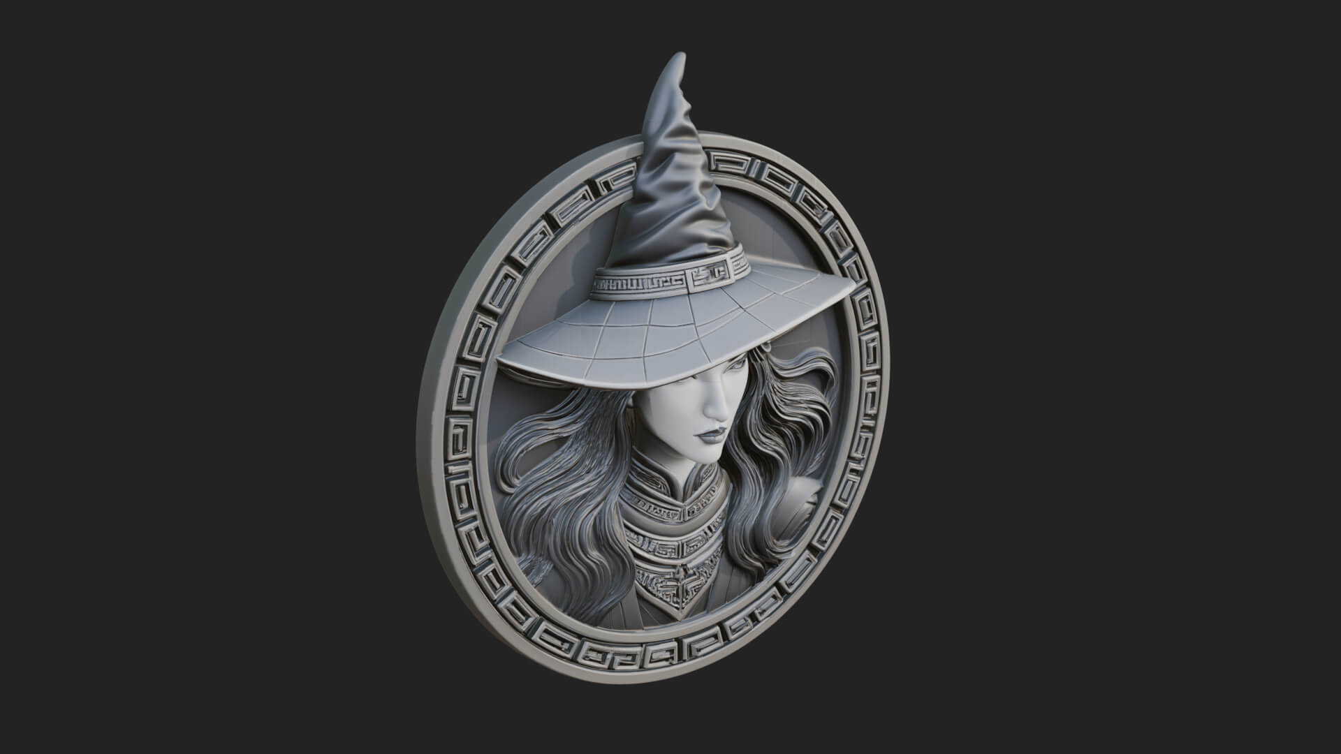 Witch Hat Woman Oval Plaque Design 3 3D Print Model 3D Model