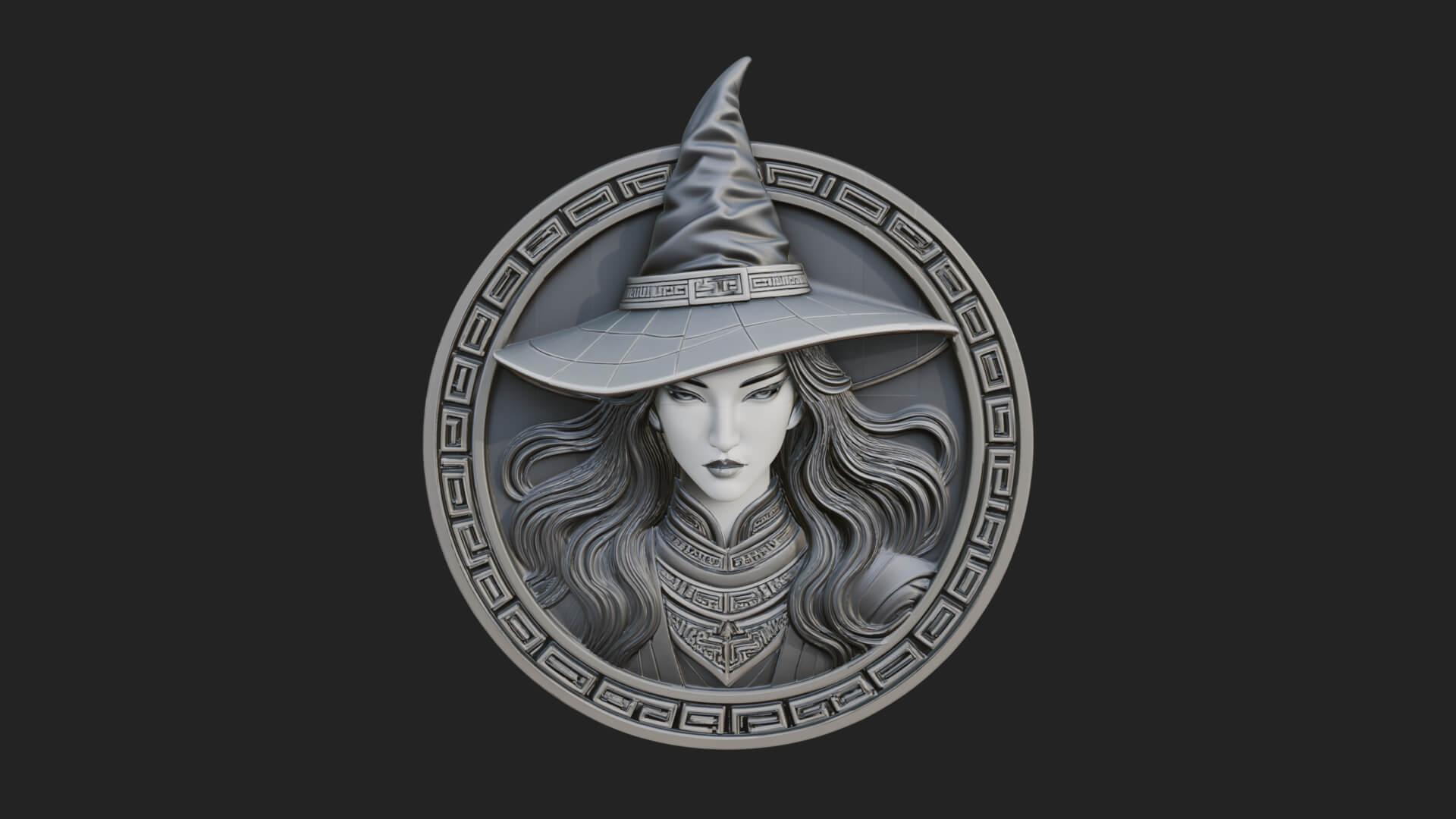 Witch Hat Woman Oval Plaque Design 3 3D Print Model 3D Model