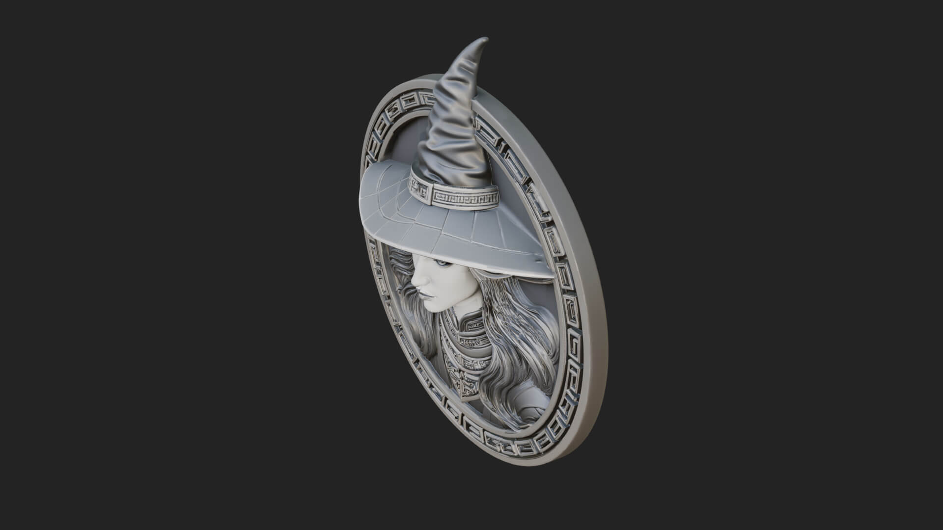 Witch Hat Woman Oval Plaque Design 3 3D Print Model 3D Model