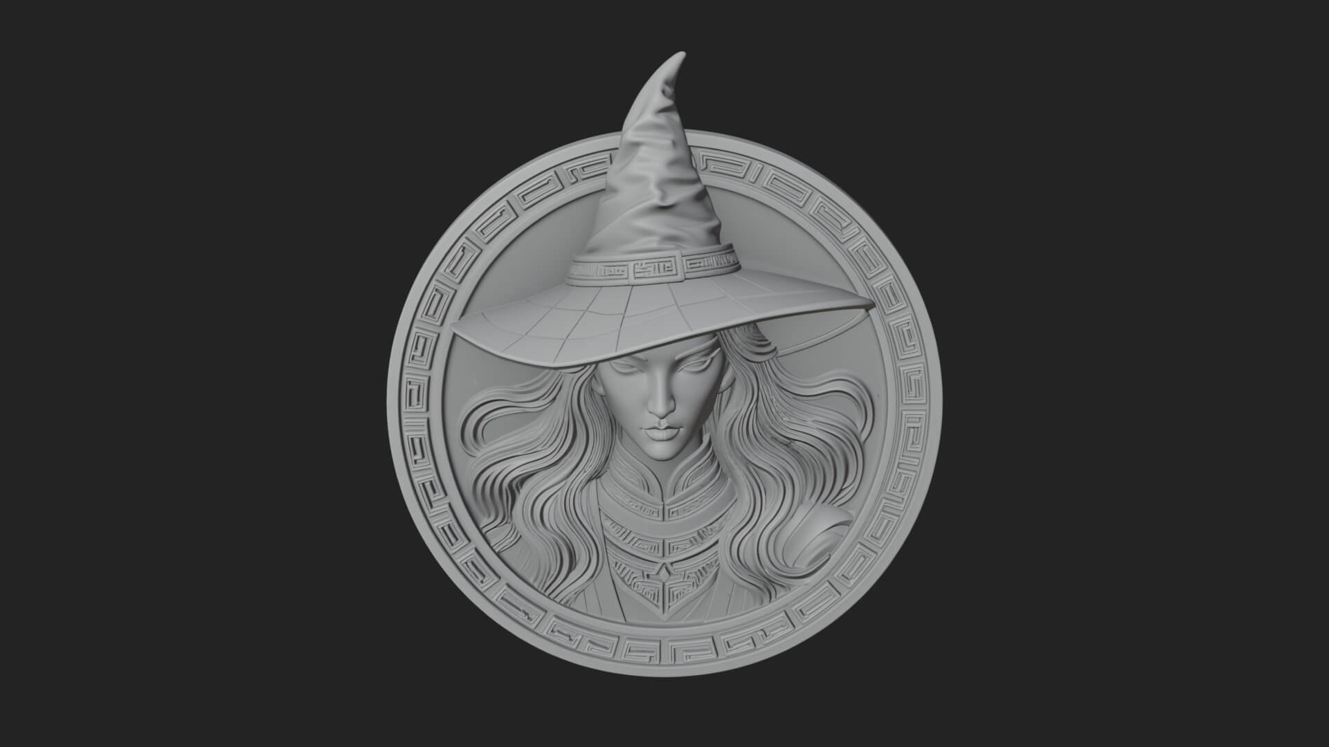 Witch Hat Woman Oval Plaque Design 3 3D Print Model 3D Model