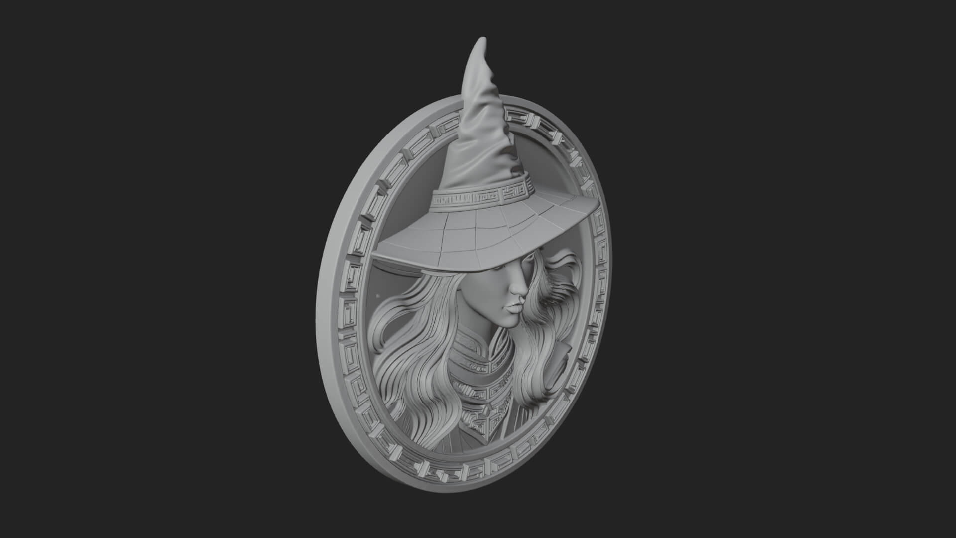 Witch Hat Woman Oval Plaque Design 3 3D Print Model 3D Model