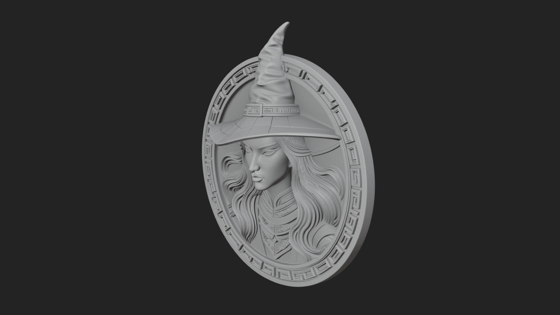 Witch Hat Woman Oval Plaque Design 3 3D Print Model 3D Model