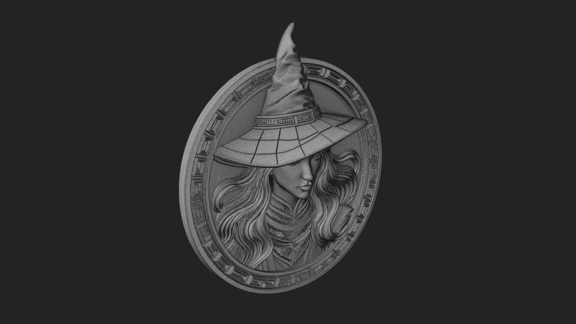 Witch Hat Woman Oval Plaque Design 3 3D Print Model 3D Model