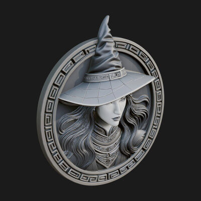 Witch Hat Woman Oval Plaque Design 3 3D Print Model
