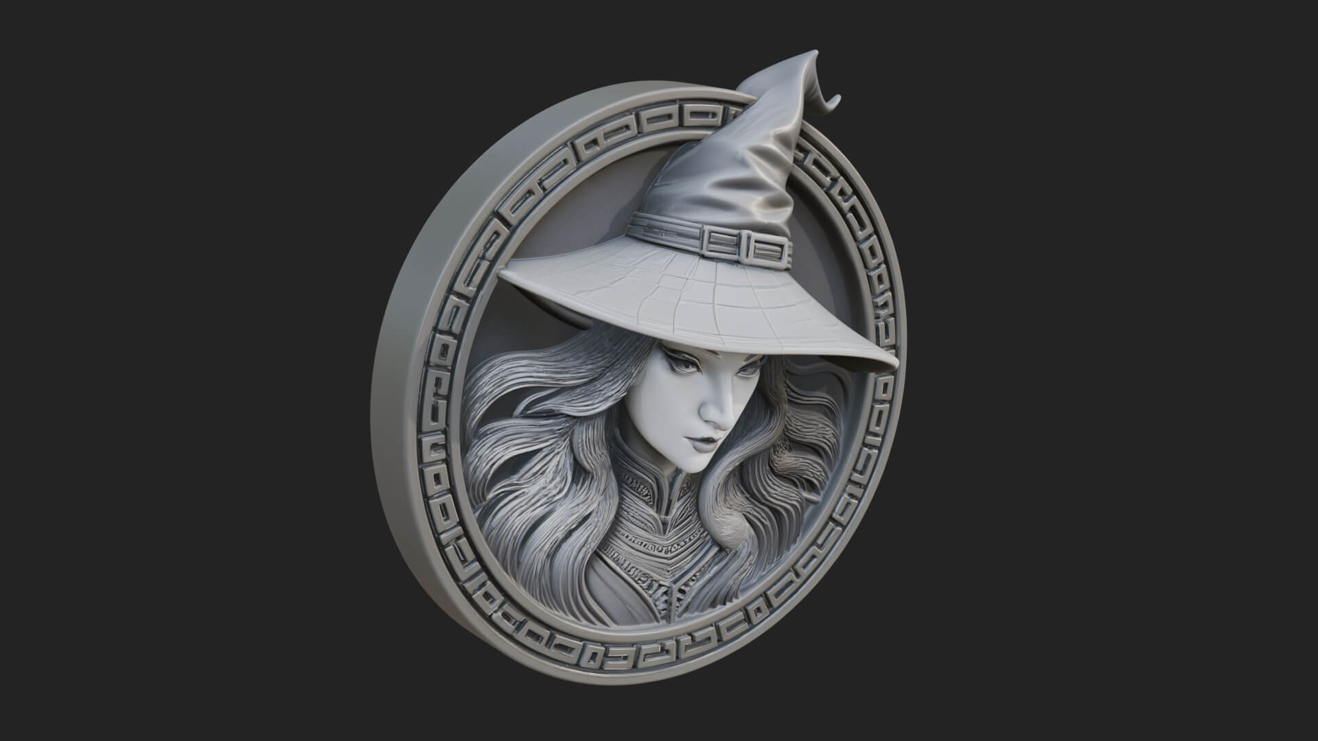 Witch Hat Woman Oval Plaque Design 4 3D Print Model 3D Model