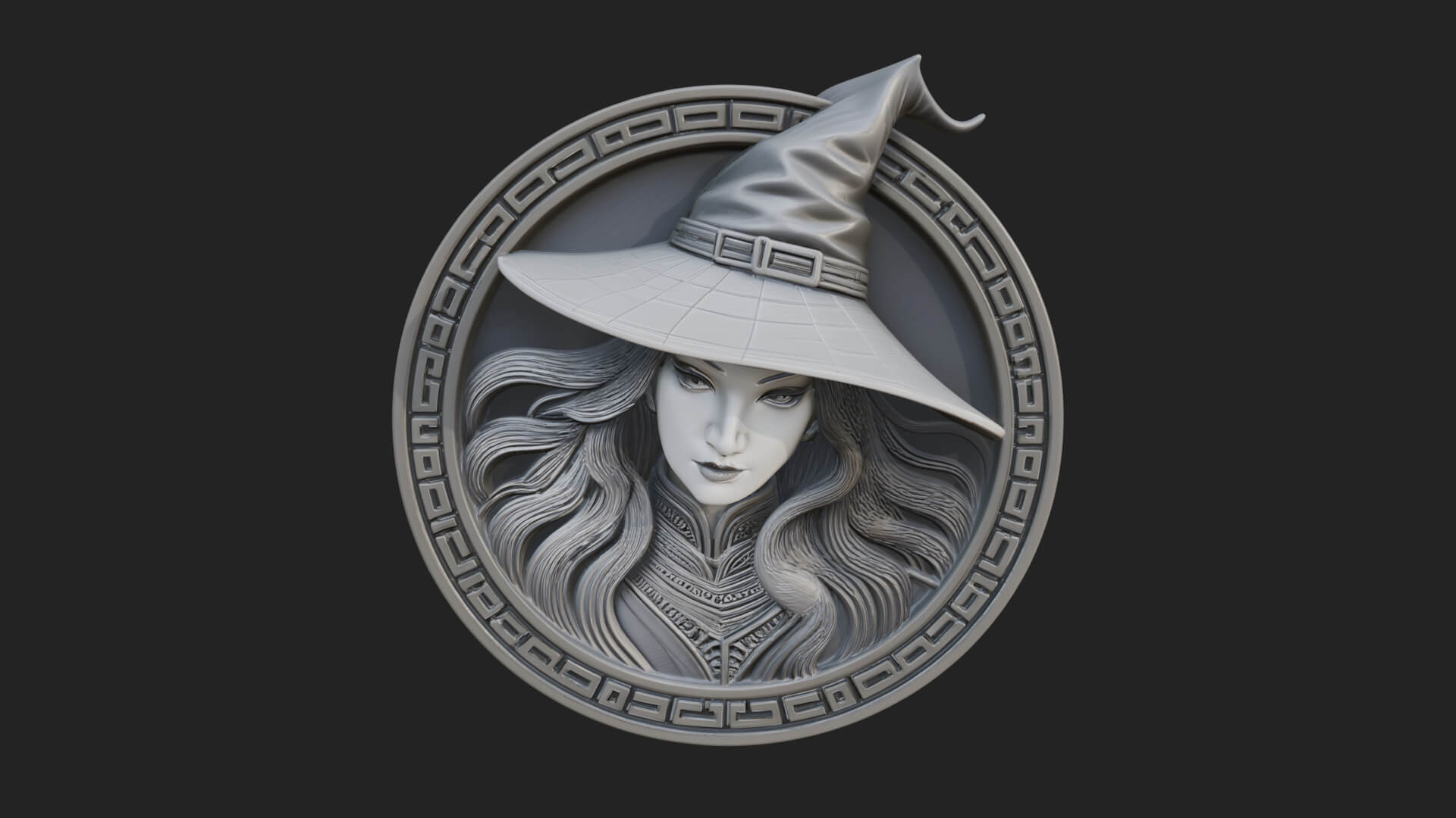 Witch Hat Woman Oval Plaque Design 4 3D Print Model 3D Model