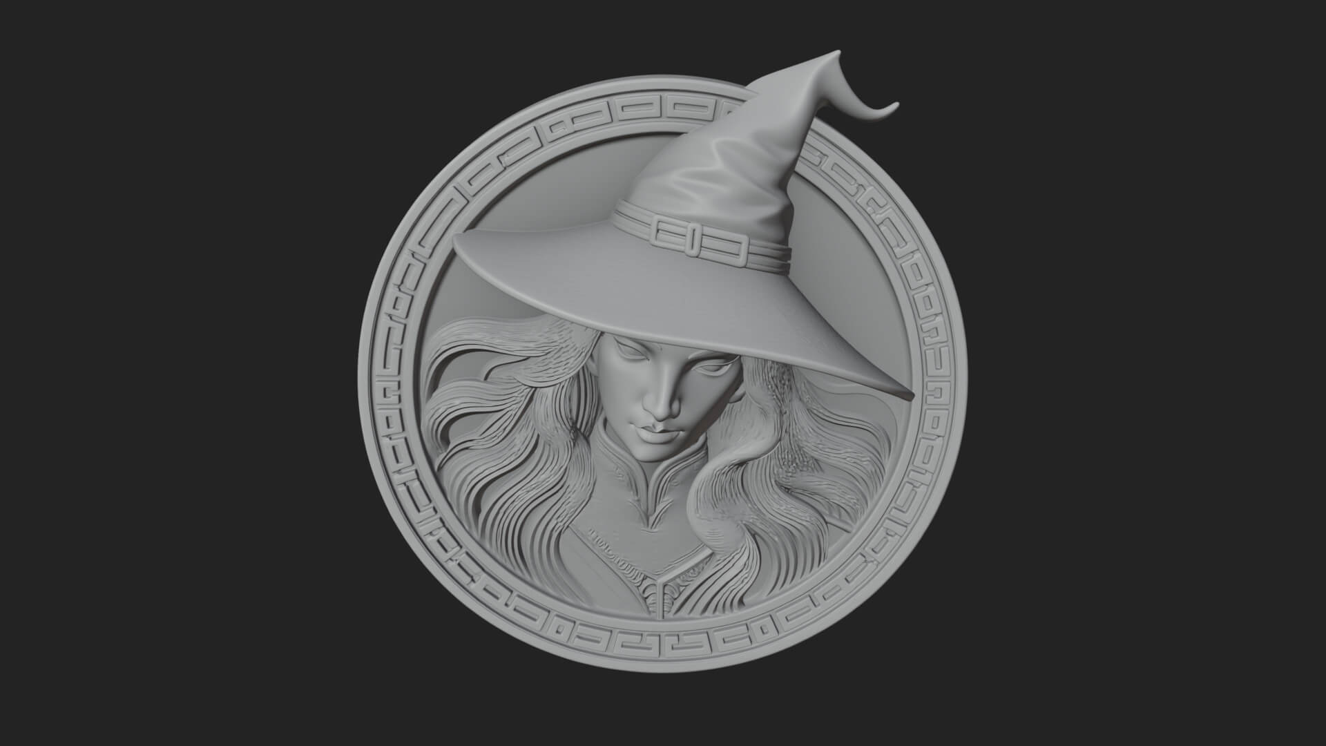 Witch Hat Woman Oval Plaque Design 4 3D Print Model 3D Model