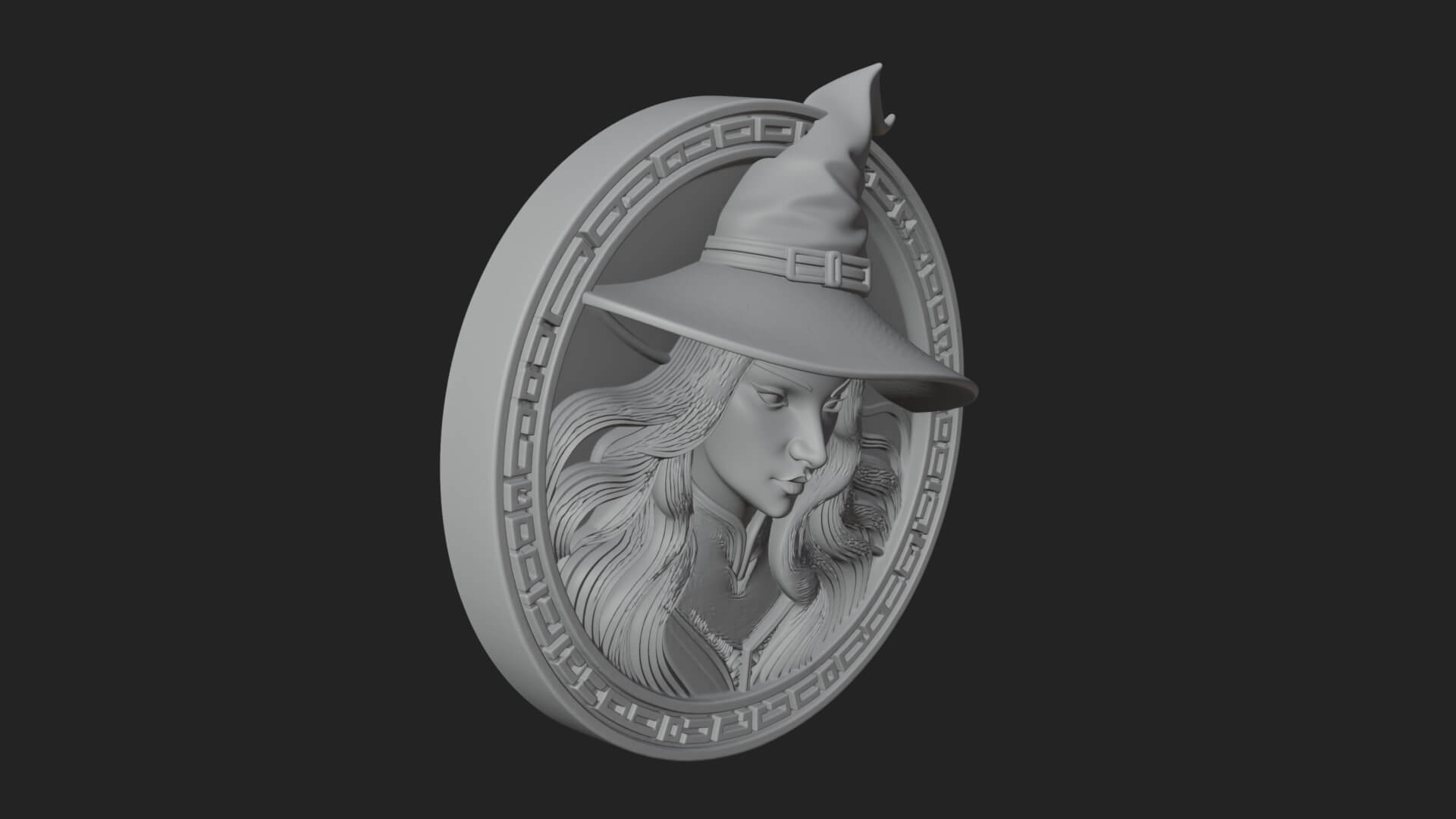 Witch Hat Woman Oval Plaque Design 4 3D Print Model 3D Model